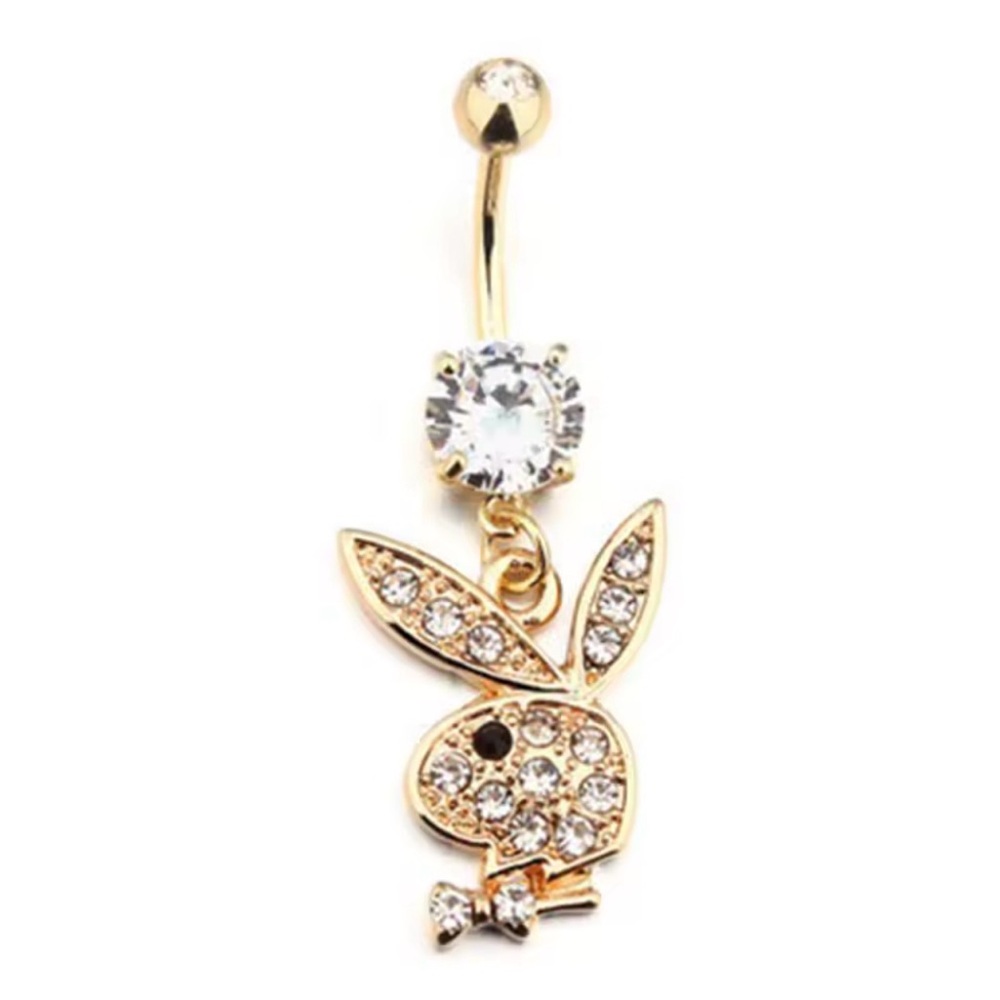 Gold Crystal Bunny Belly Ring